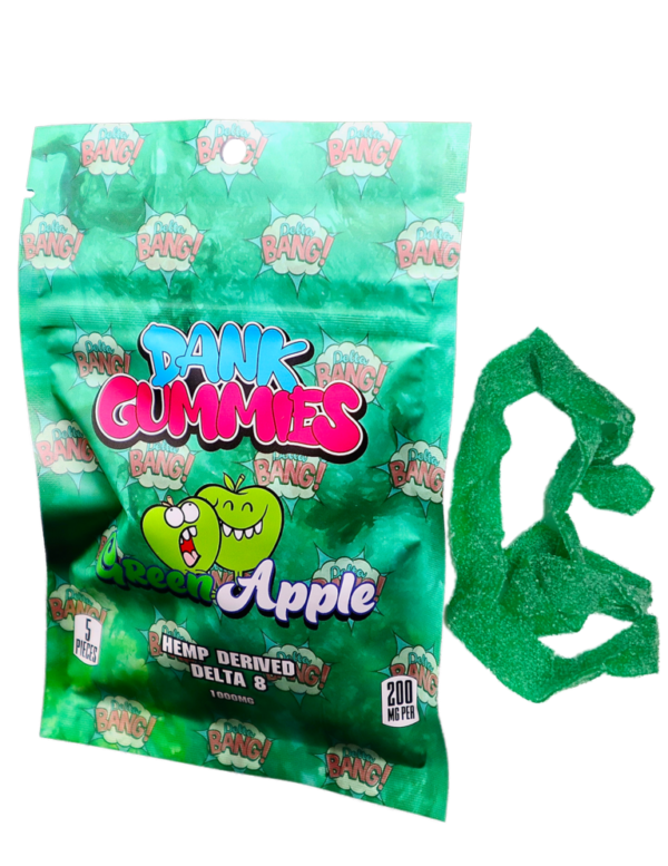 Delta-8 Dank Gummies – Green Apple Gummy Belts 1000mg