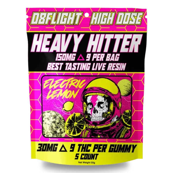 D8Flight Heavy Hitter – D9 30mg Gummy – 5ct Bag – Electric Lemon